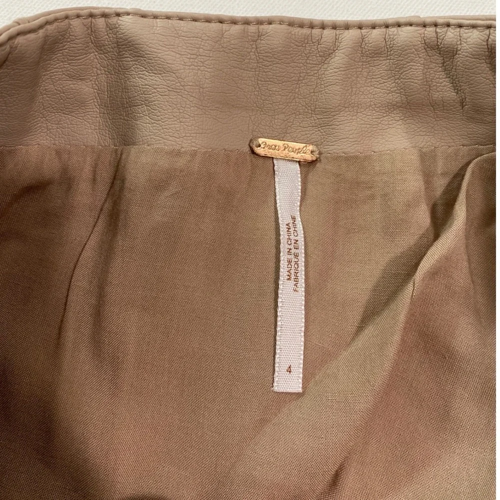 Free People Skirt Vegan Leather Beige Button Front A-Line Skirt Size 4 - Picture 7 of 9